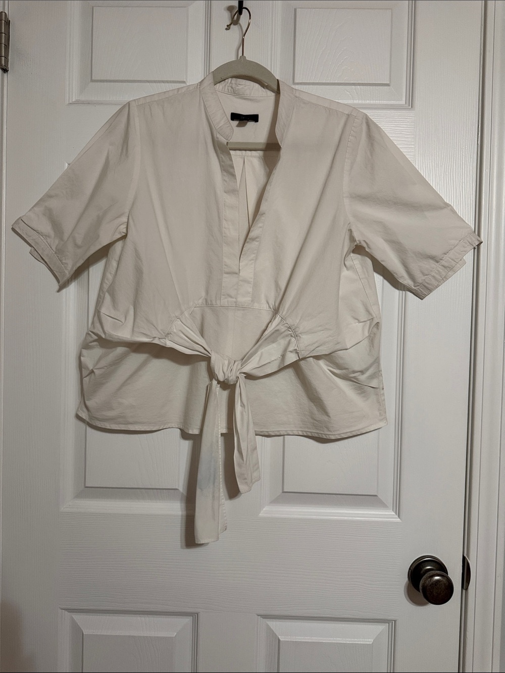 J. Crew Cream Tie-Front Short Sleeve Top